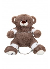 Бондажный набор: бурый мишка с белыми оковами и наручниками - Pecado - купить с доставкой в Невинномысске