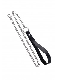 Поводок с ручкой из черной натуральной кожи и карабином для ошейника - Pecado - купить с доставкой в Невинномысске