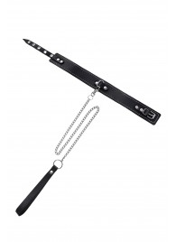 Кожаный двухслойный ошейник с белой строчкой и поводком - Pecado - купить с доставкой в Невинномысске