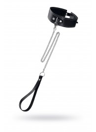 Кожаный двухслойный ошейник с белой строчкой и поводком - Pecado - купить с доставкой в Невинномысске