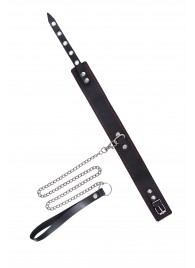 Кожаный двухслойный ошейник с красной строчкой и поводком - Pecado - купить с доставкой в Невинномысске