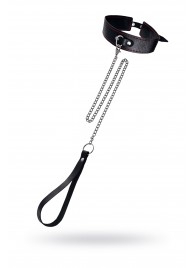 Кожаный двухслойный ошейник с красной строчкой и поводком - Pecado - купить с доставкой в Невинномысске