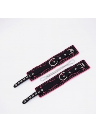 Черно-розовые кожаные оковы с розовой строчкой - Crazy Handmade - купить с доставкой в Невинномысске