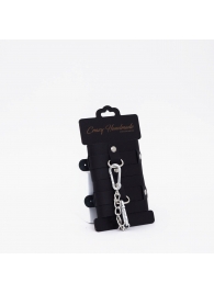 Черные кожаные наручники с хромированной фурнитурой - Crazy Handmade - купить с доставкой в Невинномысске