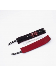 Черные кожаные оковы с красным декором и строчкой - Crazy Handmade - купить с доставкой в Невинномысске