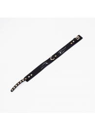 Черный кожаный ошейник с золотистой фурнитурой - Crazy Handmade - купить с доставкой в Невинномысске