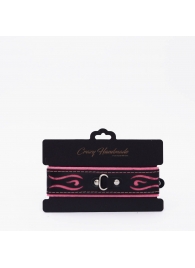 Черно-розовый кожаный ошейник с розовой строчкой - Crazy Handmade - купить с доставкой в Невинномысске