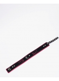 Черно-розовый кожаный ошейник с розовой строчкой - Crazy Handmade - купить с доставкой в Невинномысске