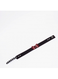 Черный ошейник с красным декором и строчкой - Crazy Handmade - купить с доставкой в Невинномысске