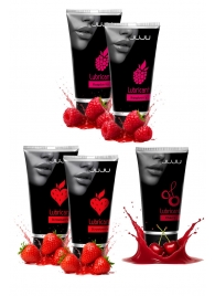 Набор из 5 съедобных лубрикантов JUJU (клубника х 2, малина х 2, вишня) - JuJu - купить с доставкой в Невинномысске