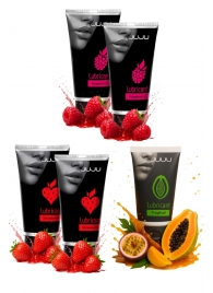 Набор из 5 съедобных лубрикантов JUJU (клубника х 2, малина х 2, тропические фрукты) - JuJu - купить с доставкой в Невинномысске