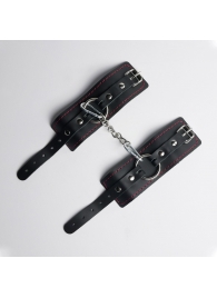 Черные кожаные наручники с красной строчкой - Crazy Handmade - купить с доставкой в Невинномысске