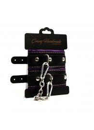 Черно-фиолетовые скругленные наручники с мягкой подкладкой - Crazy Handmade - купить с доставкой в Невинномысске