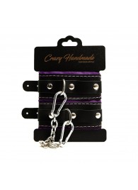 Черно-фиолетовые скругленные наручники с мягкой подкладкой - Crazy Handmade - купить с доставкой в Невинномысске