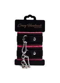 Черно-розовые скругленные наручники с мягкой подкладкой - Crazy Handmade - купить с доставкой в Невинномысске