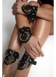 Черные кожаные оковы с резными узорами и клепками - Crazy Handmade - купить с доставкой в Невинномысске