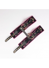 Черные кожаные оковы с розовой строчкой - Crazy Handmade - купить с доставкой в Невинномысске