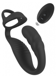 Черное эрекционное кольцо со стимуляцией промежности и анальной пробкой Cock Ring with RC Prostate Plug - Orion - в Невинномысске купить с доставкой