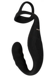 Черное эрекционное кольцо со стимуляцией промежности и анальной пробкой Cock Ring with RC Prostate Plug - Orion - в Невинномысске купить с доставкой