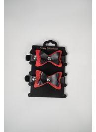 Черно-красные кожаные наручники с бантиками - Crazy Handmade - купить с доставкой в Невинномысске