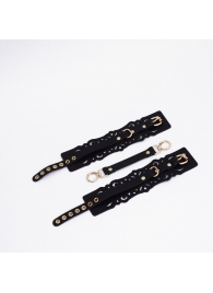 Черный кожаные оковы с узорами и золотистой фурнитурой - Crazy Handmade - купить с доставкой в Невинномысске