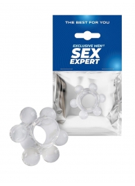 Прозрачное эрекционное кольцо с 6 стимулирующими шариками - Sex Expert - в Невинномысске купить с доставкой