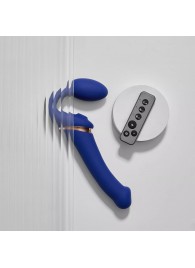 Синий безремневой страпон Multi Orgasm Bendable Strap-On size XL с клиторальной стимуляцией - Strap-on-me - купить с доставкой в Невинномысске