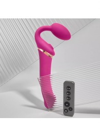 Ярко-розовый безремневой страпон Multi Orgasm Bendable Strap-On size L с клиторальной стимуляцией - Strap-on-me - купить с доставкой в Невинномысске