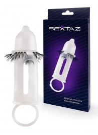 Эластичная насадка на пенис с подхватом мошонки и стимулирующими «ресничками» - Sextaz - в Невинномысске купить с доставкой