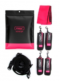 Черно-розовый эротический набор: фиксатор, оковы, наручники, повязка - Erokay - купить с доставкой в Невинномысске