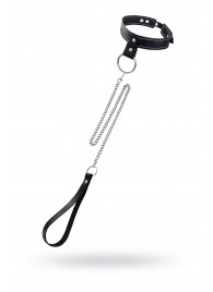 Черный узкий однослойный ошейник с серебристым поводком-цепочкой - Pecado - купить с доставкой в Невинномысске