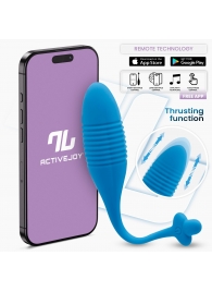 Синее интерактивное виброяйцо с поступательными движениями Thrusting Egg - Intoyou