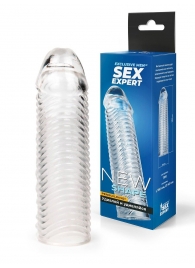 Прозрачная закрытая насадка на пенис с ребрышками - 16 см. - Sex Expert - в Невинномысске купить с доставкой