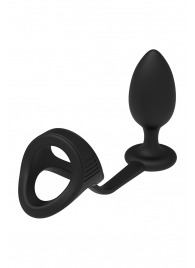 Черное эрекционное кольцо с анальной пробкой Cockstrap With Anal Plug - Dream Toys - в Невинномысске купить с доставкой