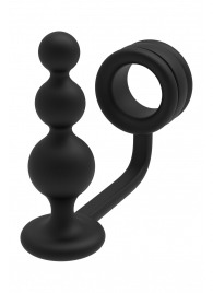Черное эрекционное кольцо с анальной елочкой Cockring With Beaded Anal Plug - Dream Toys - в Невинномысске купить с доставкой