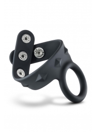 Черное эрекционное кольцо с подхватом мошонки на кнопках VS6 - Blush Novelties - в Невинномысске купить с доставкой