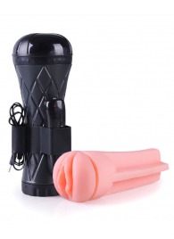 Телесный мастурбатор-вагина в черной колбе с вибрацией - Boys of Toys - в Невинномысске купить с доставкой