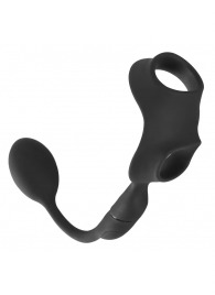 Черное виброкольцо с анальной пробкой Cock Ring with RC Butt Plug - Orion - в Невинномысске купить с доставкой