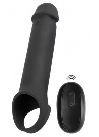 Черная вибронасадка для пениса с хомутом для мошонки и пультом ДУ Remote Controlled Penis Extension - Orion - в Невинномысске купить с доставкой