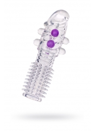 Гелевая прозрачная насадка с шариками и шипами - 14 см. - Toyfa Basic - в Невинномысске купить с доставкой