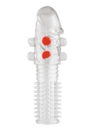 Гелевая прозрачная насадка с шариками и шипами - 14 см. - Toyfa Basic - в Невинномысске купить с доставкой