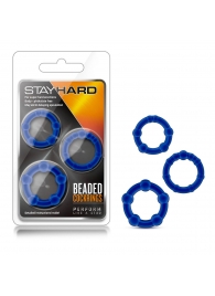 Набор из 3 синих эрекционных колец Stay Hard Beaded Cockrings - Blush Novelties - в Невинномысске купить с доставкой