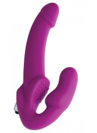 Ярко-розовый безремневой вибрострапон Evoke Vibrating Strapless Silicone Strap-on Dildo - XR Brands - купить с доставкой в Невинномысске