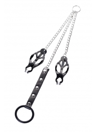 Черно-серебристые зажимы для сосков с кольцом для пениса TOYFA Metal - ToyFa - купить с доставкой в Невинномысске