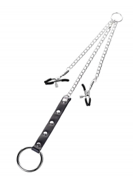 Серебристо-чёрные зажимы для сосков с кольцом для пениса TOYFA Metal - ToyFa - купить с доставкой в Невинномысске