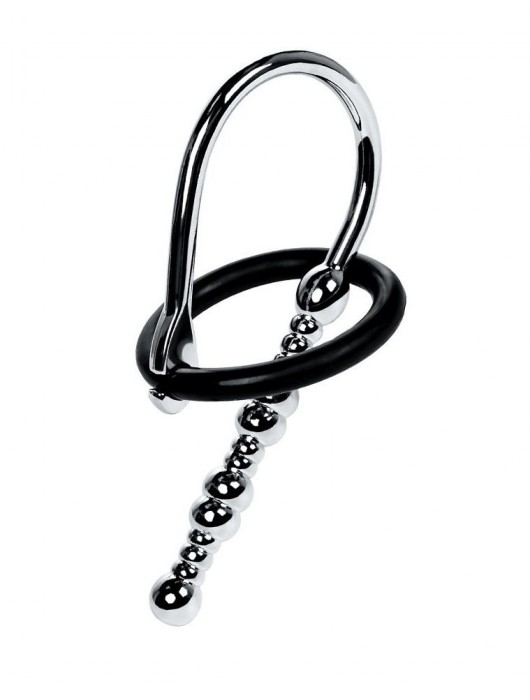 Серебристый уретральный плаг-бусины TOYFA Metal с мягким фиксириющим кольцом - ToyFa - купить с доставкой в Невинномысске