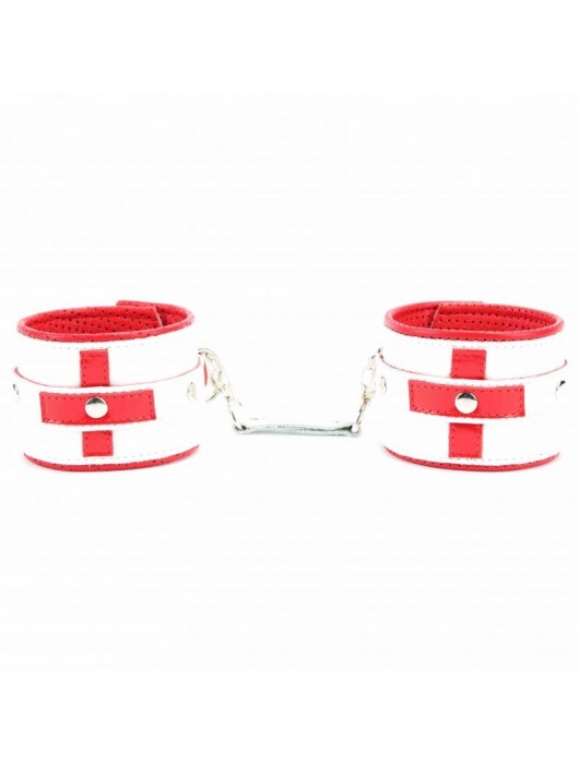 Бело-красные кожаные наручники для медсестры - БДСМ Арсенал - купить с доставкой в Невинномысске