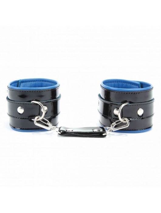 Чёрные лаковые наручники с синим подкладом - БДСМ Арсенал - купить с доставкой в Невинномысске