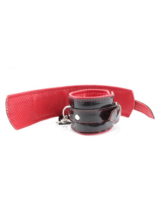 Лаковые чёрно-красные перфорированные наручники - БДСМ Арсенал - купить с доставкой в Невинномысске