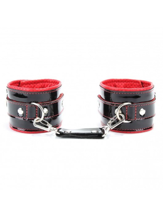 Лаковые чёрно-красные перфорированные наручники - БДСМ Арсенал - купить с доставкой в Невинномысске